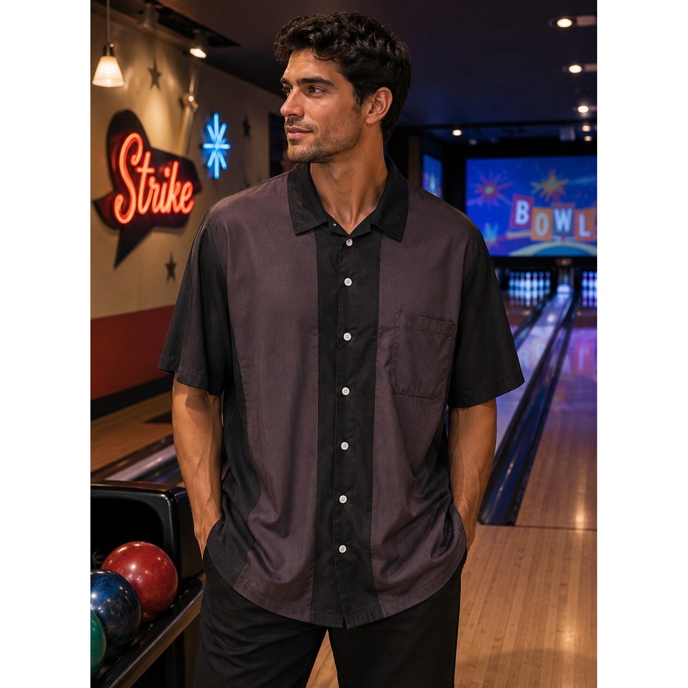 Hardaddy Men's Black Gray Striped Shirt XL Classic Dad Bowling Lightweight -102